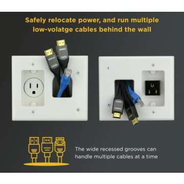 DATA COMM Electronics In-Wall Cable Management Kit: Advanced TV Cable Hider Wall Kit-Complete Low Voltage Cord Hider For Sleek Wall-Mounted TV Setup - DIY Cable Organizer, Kit Single Power Solution
