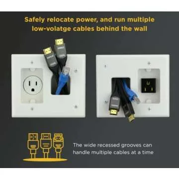 DATA COMM Electronics In-Wall Cable Management Kit: Advanced TV Cable Hider Wall Kit-Complete Low Voltage Cord Hider For Sleek Wall-Mounted TV Setup - DIY Cable Organizer, Kit Single Power Solution