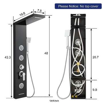 ROVATE LED Shower Panel Tower System with Rainfall Waterfall Shower, Black Shower Panels with Jets and Rainfall and Handheld, 5 in 1 Stainless Steel Shower Panel System High Pressure with Tub Spout