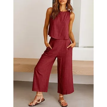 Trendy Women’s 2 Piece Linen Outfit for Summer Events