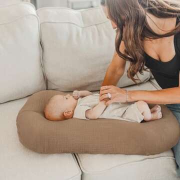 Konssy Muslin Baby Lounger Cover 2 Pack, 100% Cotton Newborn Lounger Cover, Soft and Breathable Lounger Slipcover for Boys Girls, Covers Only (Brown,Wheat)