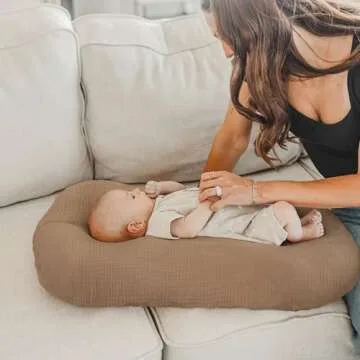 Konssy Muslin Baby Lounger Cover 2 Pack, 100% Cotton Newborn Lounger Cover, Soft and Breathable Lounger Slipcover for Boys Girls, Covers Only (Brown,Wheat)