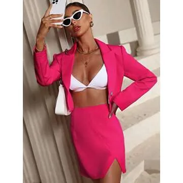 Chic MakeMeChic Hot Pink Cropped Blazer for Women