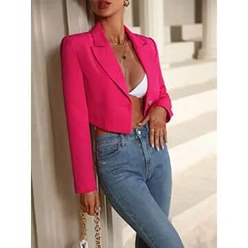 Chic MakeMeChic Hot Pink Cropped Blazer for Women