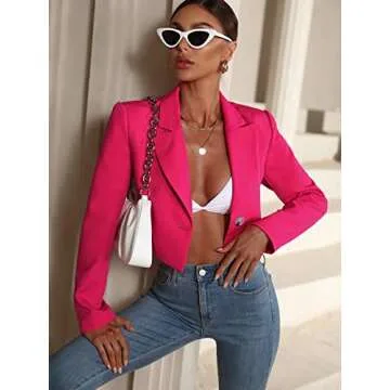 Chic MakeMeChic Hot Pink Cropped Blazer for Women