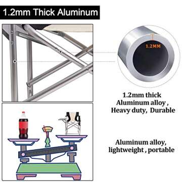 Tall Directors Chair Foldable Makeup Chair Portable Camping Chair Lightweight Full Aluminum Frame Artist Chair Heavy Duty with Armrest Side Table Storage Bag Indoor Outdoor 300 lbs Supports