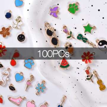 100PCs Bulk Enamel Charms for Jewelry Making, Colorful Metal Charms Pendant for Bracelet Necklace an...