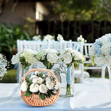 Fofetbfo 2PCS Half-moon Mini Straw Rattan Baskets, Hand-woven Flower Basket with Handle, Retro Storage Containers, Khaki