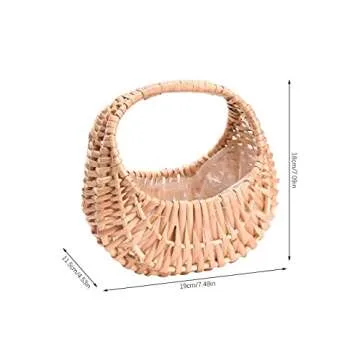Fofetbfo 2PCS Half-moon Mini Straw Rattan Baskets, Hand-woven Flower Basket with Handle, Retro Storage Containers, Khaki