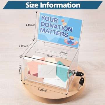 Polmart Tip Box/Suggestion/Business Card Collection Box with Lock (Built-in Sign Holder, Clear Color...
