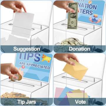 Polmart Tip Box/Suggestion/Business Card Collection Box with Lock (Built-in Sign Holder, Clear Color)