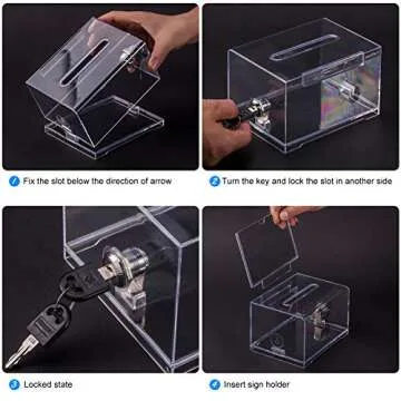 Polmart Tip Box/Suggestion/Business Card Collection Box with Lock (Built-in Sign Holder, Clear Color)