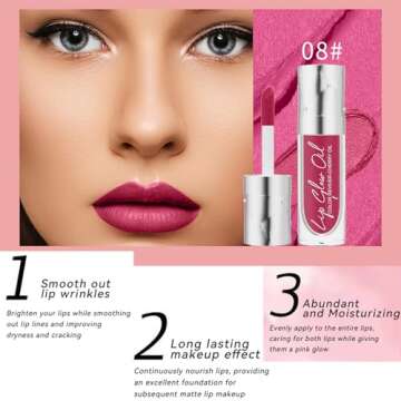Moisturizing Lip Oil, Clear Lip Gloss Crystal Jelly Moisturizing Lip Oil, Moisturizing No-Sticky Transparent Plumping Lip Balm for Lip Care, Korean Fashion Lipstick Makeup Lip Care(Lip Gloss #08)