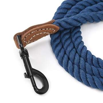 Mile High Life Dog Leash | Braided Cotton Rope Dog Leashes with Leather Tailor Tip | 4 Feet Dog Leash w Heavy Duty Metal Clasp | Wedding Dog Leash (Navy, 48 Inches)