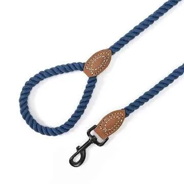 Stylish Cotton Rope Dog Leash with Leather Tip | 4 Feet