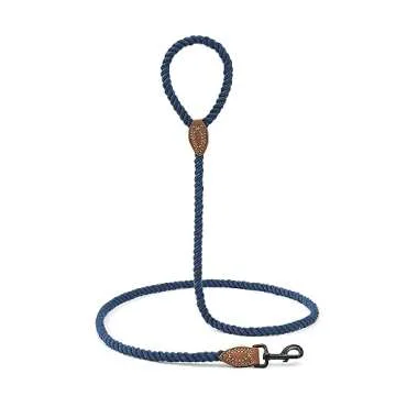 Stylish Cotton Rope Dog Leash with Leather Tip | 4 Feet