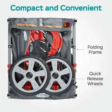 Instep Take 2 Double Seat Bike Child Trailer, Max Weight 80 lbs., 5-Point Harness, Folding Frame, Quick Release Wheels, Bug Screen & Weather Shield, Red