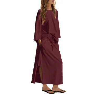 Yeokou Women's Matching Maxi Skirt and Top Fall 2 Piece Lounge Set