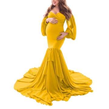 Saslax Long Chiffon Sleeve Tired Mermaid Maternity Dresses for Photoshoot Photography Baby Shower Go...