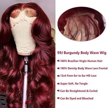 99J Burgundy Lace Front Wigs Human Hair Body Wave 13x4 Wine Red HD Transparent Lace Frontal Wigs Pre Plucked 180% Density 99J Human Hair Wigs Lace Frontal with Baby Hair 22inch