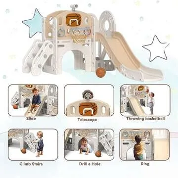 XJD 8 in 1 Toddler Slide Set with Basketball Hoop - Ideal for Ages 1-3!
