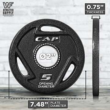 WF Athletic Supply Cast Iron 2-Inch Olympic Grip Plate for Strength Training, Muscle Toning, Weight ...