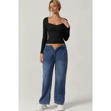 QINSEN Woman's 2024 Basic Crop Tops High Stretch Long Sleeve Bodycon T Shirt for Fall Winter Black XS