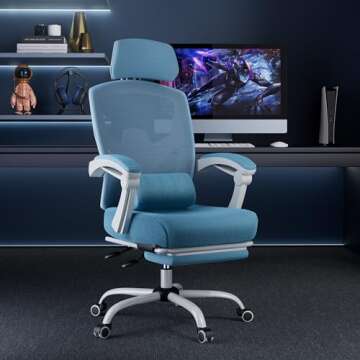 DUMOS Home Office Desk Chair with Footrest, High-Back Mesh Rolling Swivel Reclining Chairs with Whee...