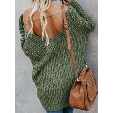 Astylish Women's Sexy Chunky V Neck Off The Shoulder Loose Fit Oversized Baggy Knit Pullover Sweater Jumper Green Small
