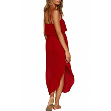 NERLEROLIAN Women's Adjustable Strappy Split Summer Beach Casual Midi Dress Red