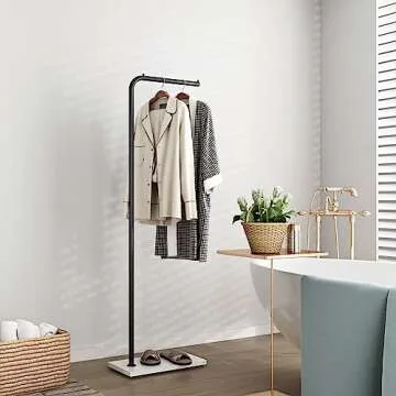 Smlttel Black Metal Coat Racks, Standing Coat Rack with Heavy Base, Modern Coat Tree with Crossbar and 3 Hooks, Entryway Coat Racks for Handbags, Clothing.(59inch)