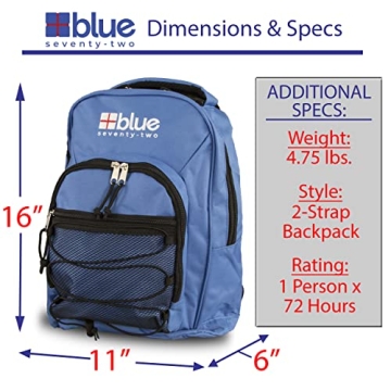 72 Hour Emergency Survival Backpack Kit - Blue Seventy-Two