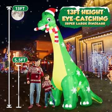 13FT Giant Dinosaur Christmas Inflatable Decorations, Built-in LED Lights, Strong Blower Huge Blow U...