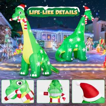 13FT Giant Dinosaur Christmas Inflatable Decorations, Built-in LED Lights, Strong Blower Huge Blow Up Yard Clearance Decor with Large Candy Cane Xmas Santa Hat Outdoor Indoor Holiday Party