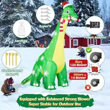 13FT Giant Dinosaur Christmas Inflatable Decorations, Built-in LED Lights, Strong Blower Huge Blow Up Yard Clearance Decor with Large Candy Cane Xmas Santa Hat Outdoor Indoor Holiday Party