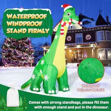 13FT Giant Dinosaur Christmas Inflatable Decorations, Built-in LED Lights, Strong Blower Huge Blow Up Yard Clearance Decor with Large Candy Cane Xmas Santa Hat Outdoor Indoor Holiday Party