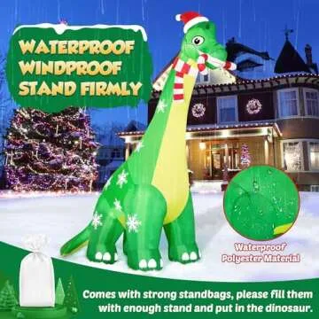 13FT Giant Dinosaur Christmas Inflatable Decorations, Built-in LED Lights, Strong Blower Huge Blow Up Yard Clearance Decor with Large Candy Cane Xmas Santa Hat Outdoor Indoor Holiday Party