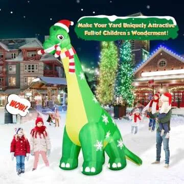 13FT Giant Dinosaur Christmas Inflatable Decorations, Built-in LED Lights, Strong Blower Huge Blow Up Yard Clearance Decor with Large Candy Cane Xmas Santa Hat Outdoor Indoor Holiday Party