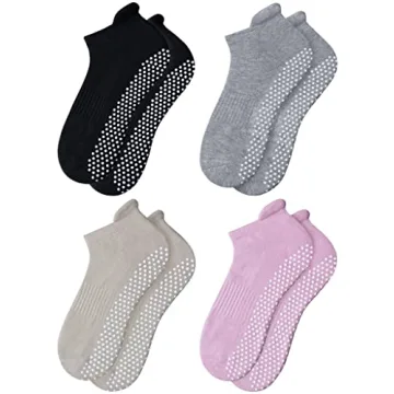 RATIVE Anti Slip Non Skid Barre Yoga Pilates Hospital Ankle Socks with grips for Adults Men Women (S...