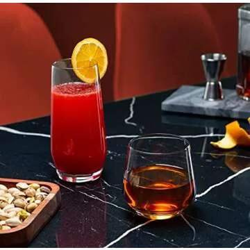 Set of 8 Clear Drinking Glasses Goblets & Chalices Cups - Glass Drinkware for Kitchen & Dinnerware - Glass Cups for Cocktails, Water, Juice, Beer, Stemless Rocks Glasses for Wine and Whiskey Drinks