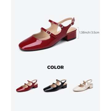 NEWBELLA Womens Mary Janes Pumps Chunky Low Heel Slingback Adjustable Ankle Buckle Slip On Sandals Double Back Buckles Retro Block Pumps for Wedding Holiday Working Casual (Red, Adult, Women, 8, Numeric, US Footwear Size System, Medium)