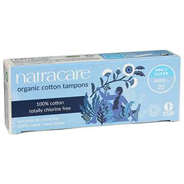 Natracare Non-Applicator 100% Organic Cotton Tampons, Super, Totally Chlorine Free, Biodegradable and Compostable (1 Pack, 20 Tampons Total)