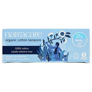 Natracare Non-Applicator 100% Organic Cotton Tampons, Super, Totally Chlorine Free, Biodegradable and Compostable (1 Pack, 20 Tampons Total)