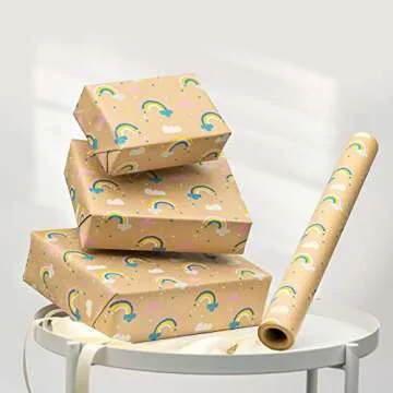 RUSPEPA Kraft Wrapping Paper Roll - Mini Roll - Rainbow Design Great for Birthday, Party, Baby Shower - 17 Inches X 32.8 Feet
