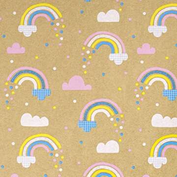 RUSPEPA Kraft Wrapping Paper Roll - Mini Roll - Rainbow Design Great for Birthday, Party, Baby Shower - 17 Inches X 32.8 Feet