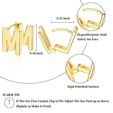 SANNYRA M Initial Stud Earrings for Women, 14K Gold Plated Hypoallergenic Letter Earring, Trendy Jewelry Gifts for Her