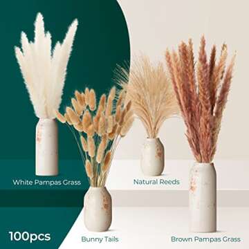 Dried Pampas Grass Decor Tall — 100 pcs Tall Pampas Grass for Floor Vase 18" — Boho Home Decor Bouquet — Natural Pompas Grass Decor — Fluffy Pampas Grass Bouquet — Large Pampas Grass