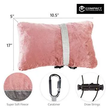 Compact Travel Pillow Made with Shredded Memory Foam and Super Soft Fleece Fabric for Ultimate Comfort in Travel. Patented Design Rolls and Compacts Small for Travel. (Pink)
