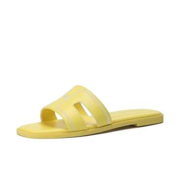 Stratuxx Kaze Womens Flat Sandals Dressy Summer Slide Leather Sandals Comfortable Cute Yellow Sandal...