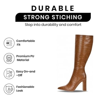 Cape Robbin SayWhat Mid Calf Boots for Women - Womens Mid Calf Boots with Chunky Block Heel - Stylish Mid Calf Boots Women - Brown Size 6.5